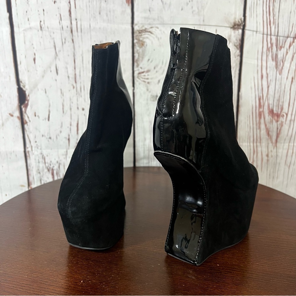 JEFFREY CAMPBELL NITE MATE Chic Black Suede & Patent Platform Ankle Booties 7 - Picture 10 of 10